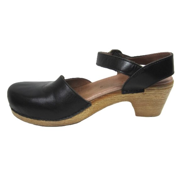 Dansko Maisie Closed Toe Sandal Heels Size 36 5.5 6 Black Leather Ankle Strap - Picture 3 of 10